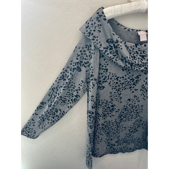 CHICO’S | Zenergy Gray Cheetah Print Cowl Neck Top | Size 2 Large - Picture 3 of 6